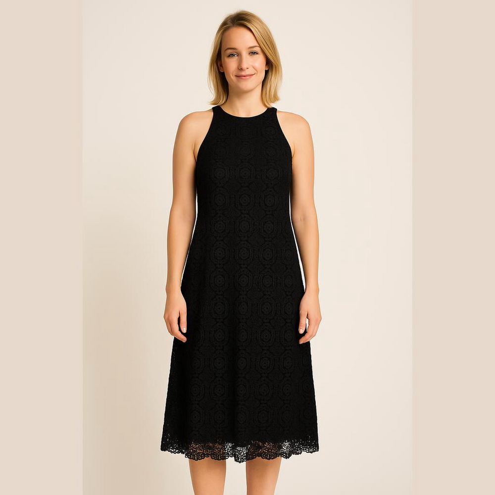 NWT Kersh Black sleeveless crocheted dress size SP